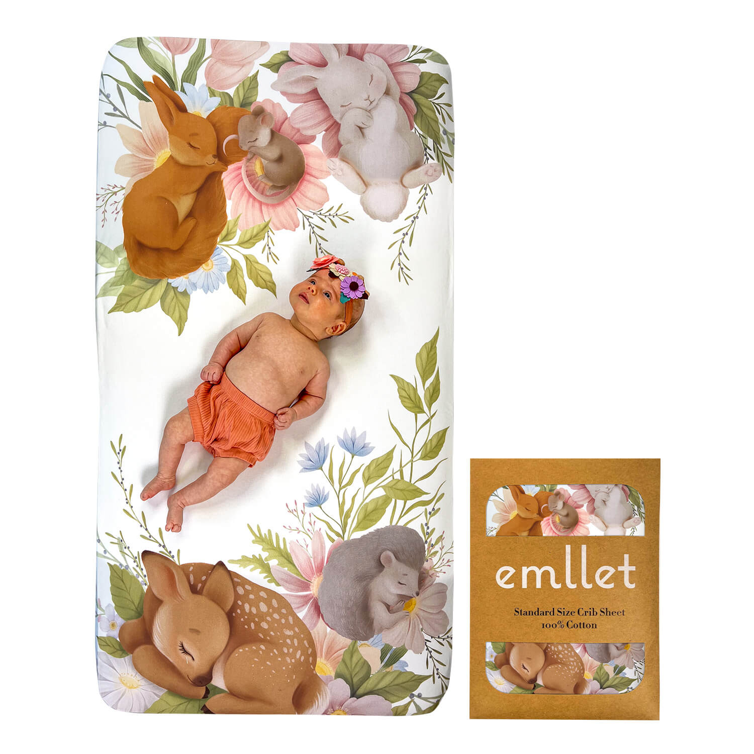 Emllet Forest Animals Crib Sheet, front side
