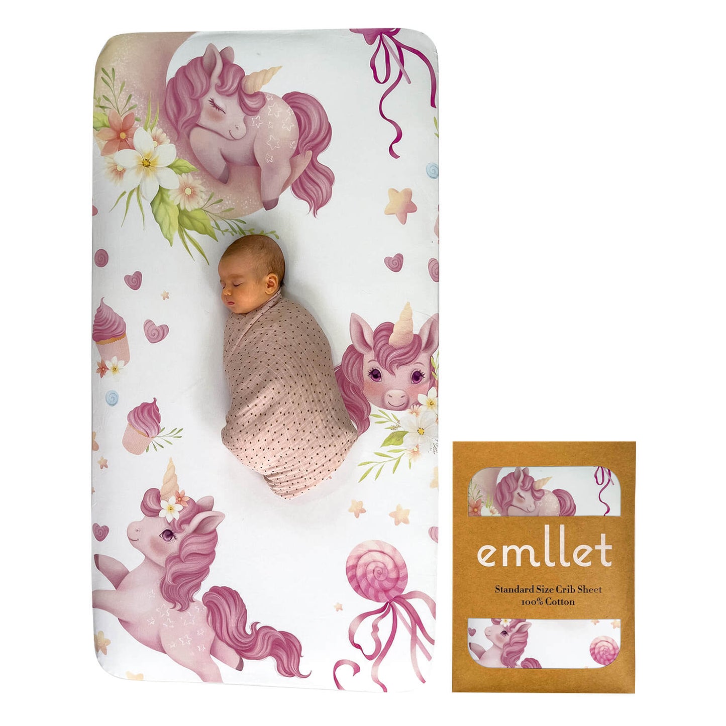 Emllet Unicorns Crib Sheet, front side
