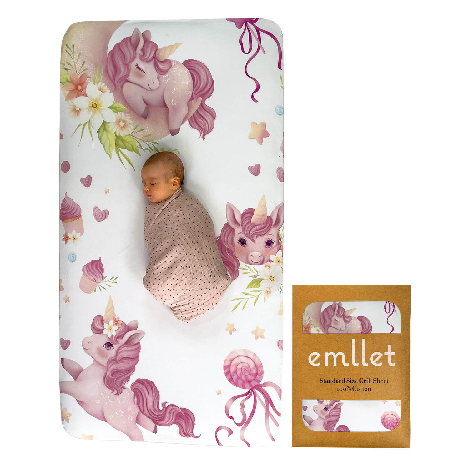 Emllet Unicorns Crib Sheet, front side