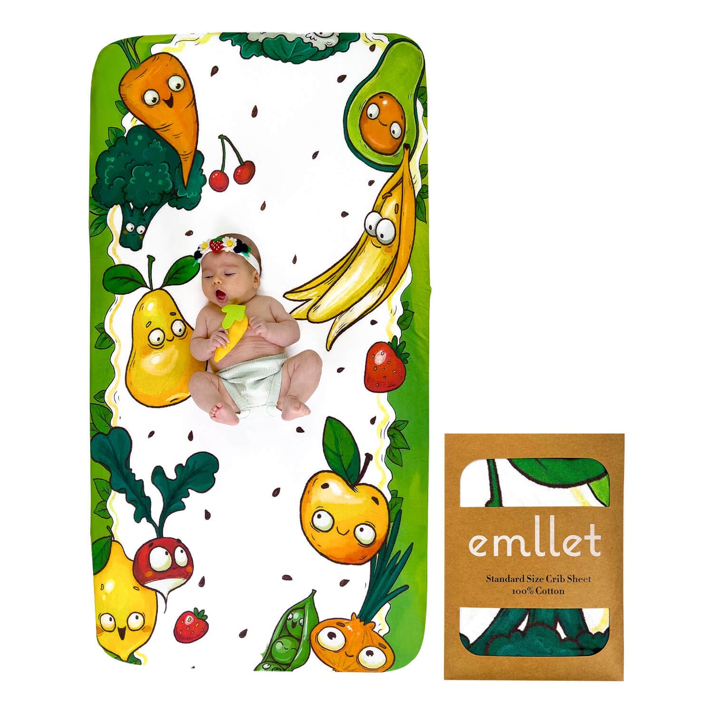 Emllet Veggies Crib Sheet, front side