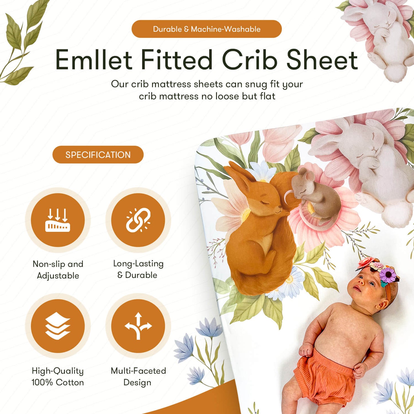 Emllet Forest Animals Crib Sheet, specification