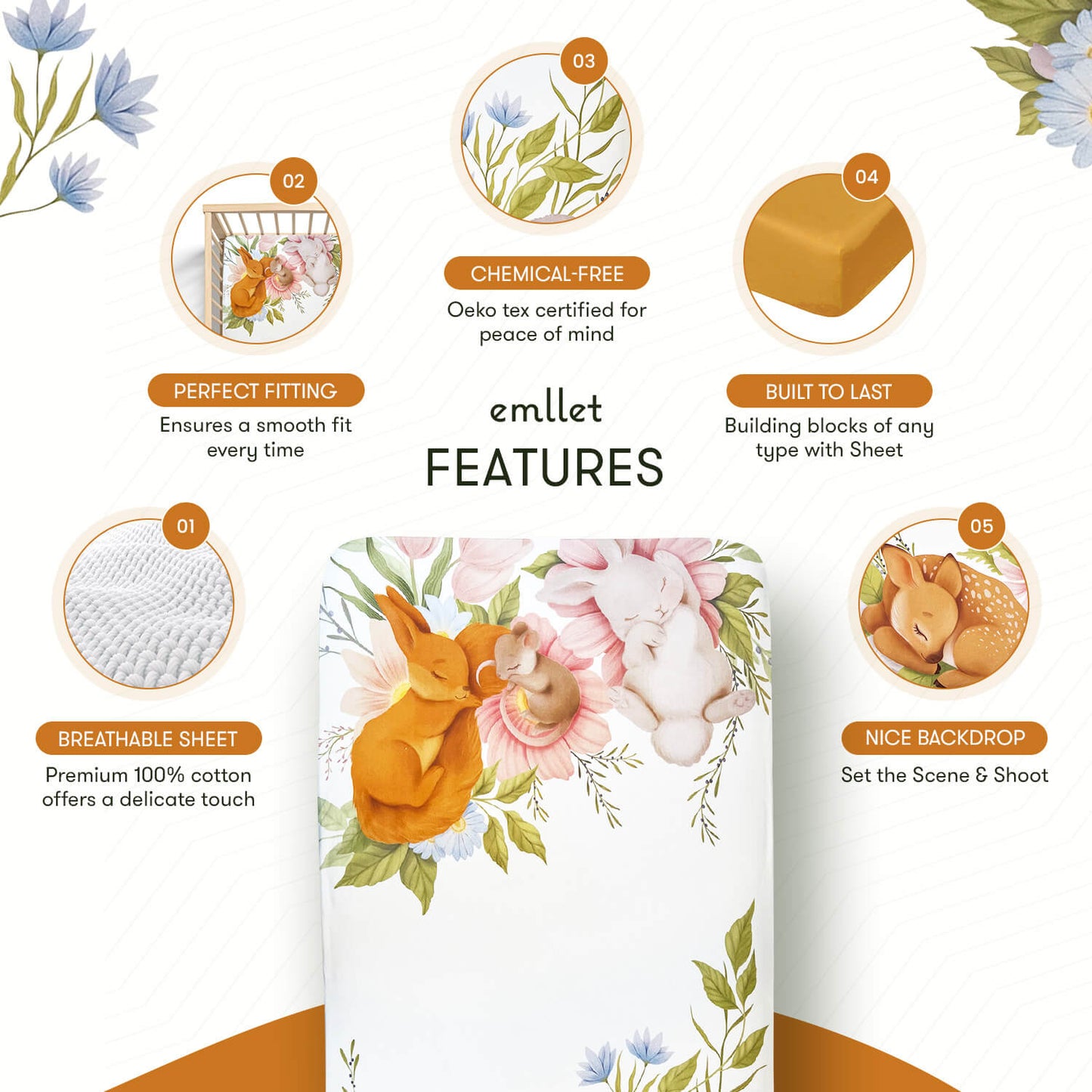 Emllet Forest Animals Crib Sheet, features