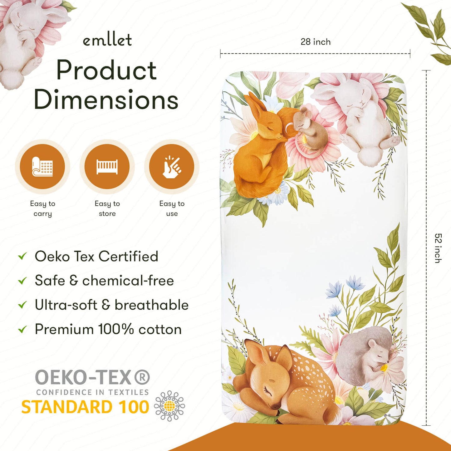 Emllet Forest Animals Crib Sheet, product dimensions