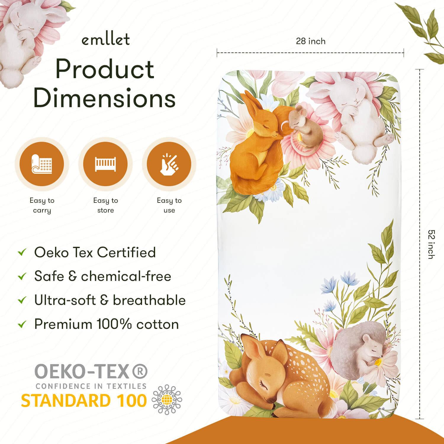 Emllet Forest Animals Crib Sheet, product dimensions