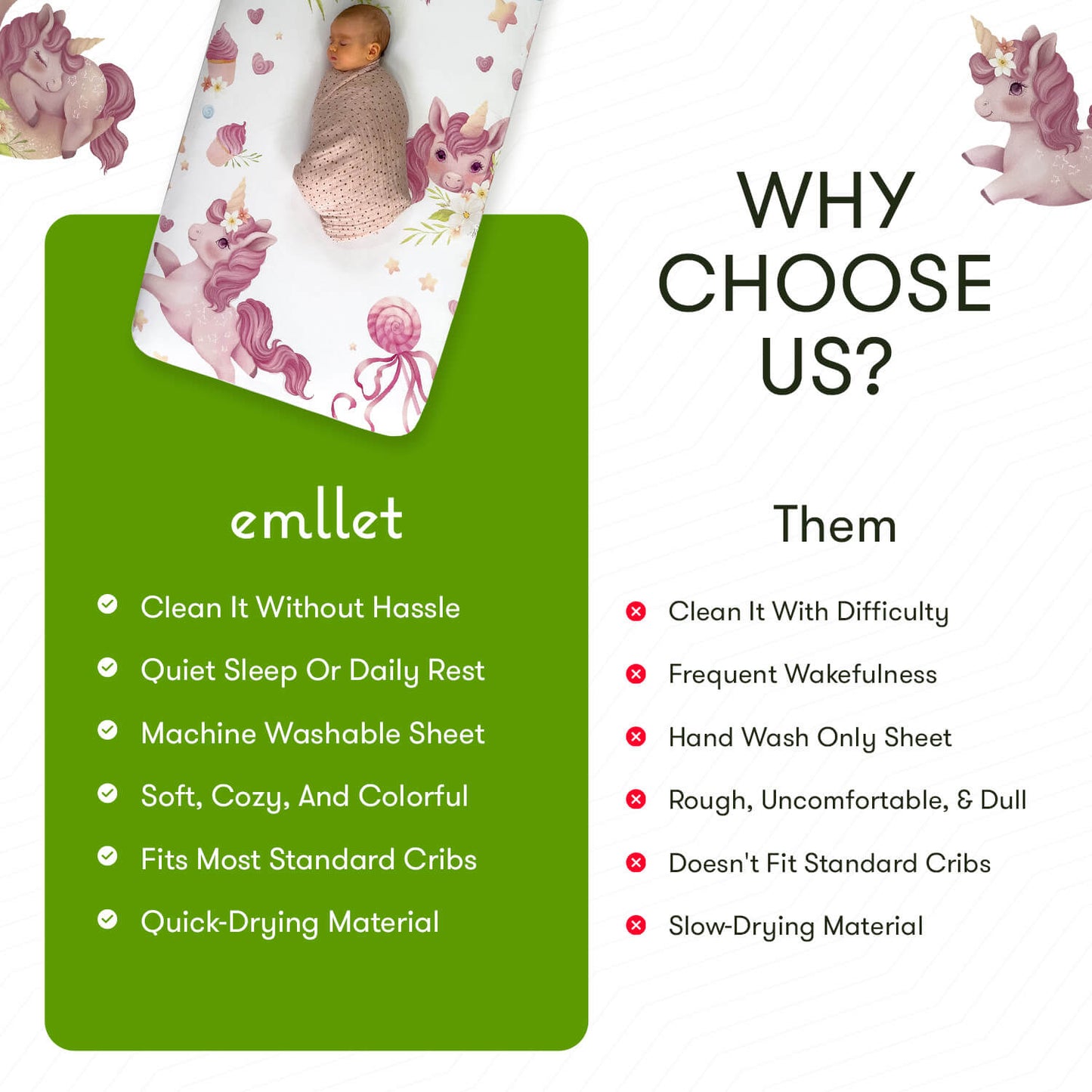 Emllet Unicorns Crib Sheet, benefits