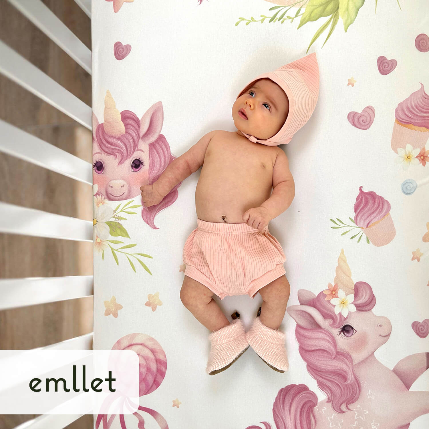 Emllet Unicorns Crib Sheet, back side