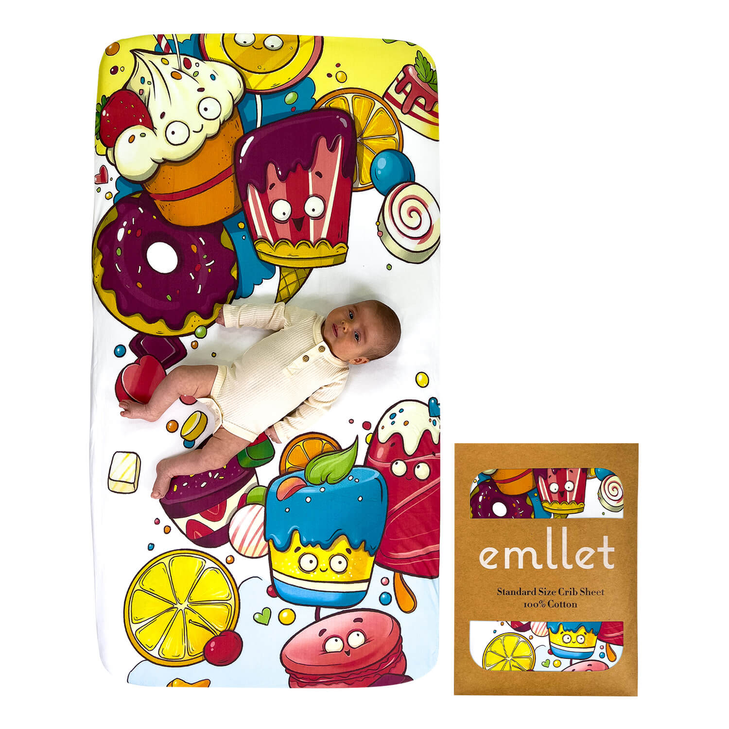 Emllet Candy Crib Sheet, front side