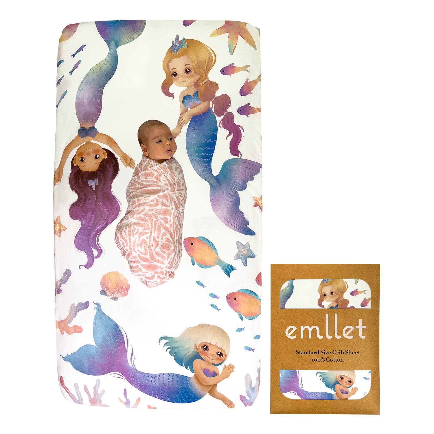 Emllet Mermaids Crib Sheet, front side