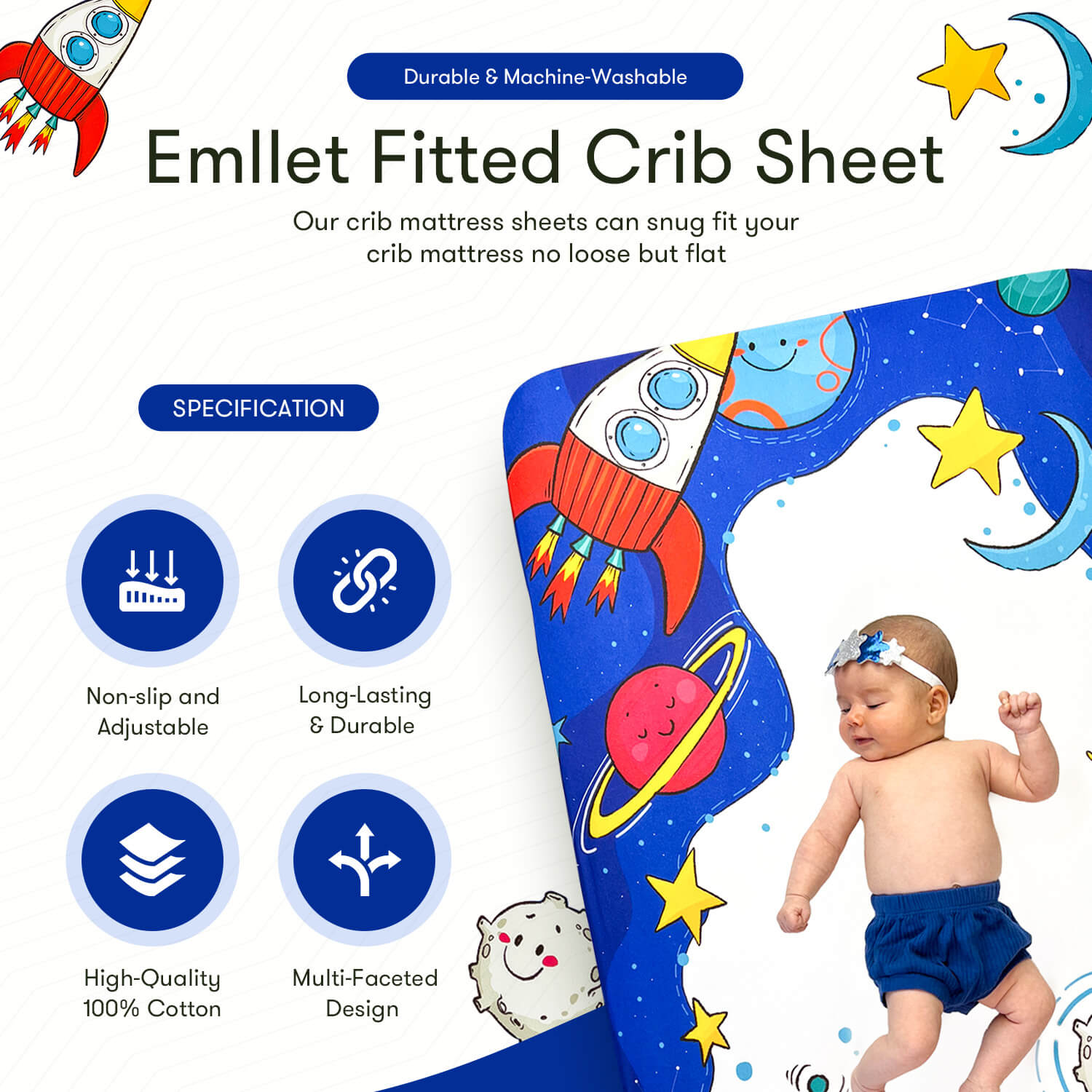 Emllet Space Crib Sheet, specification