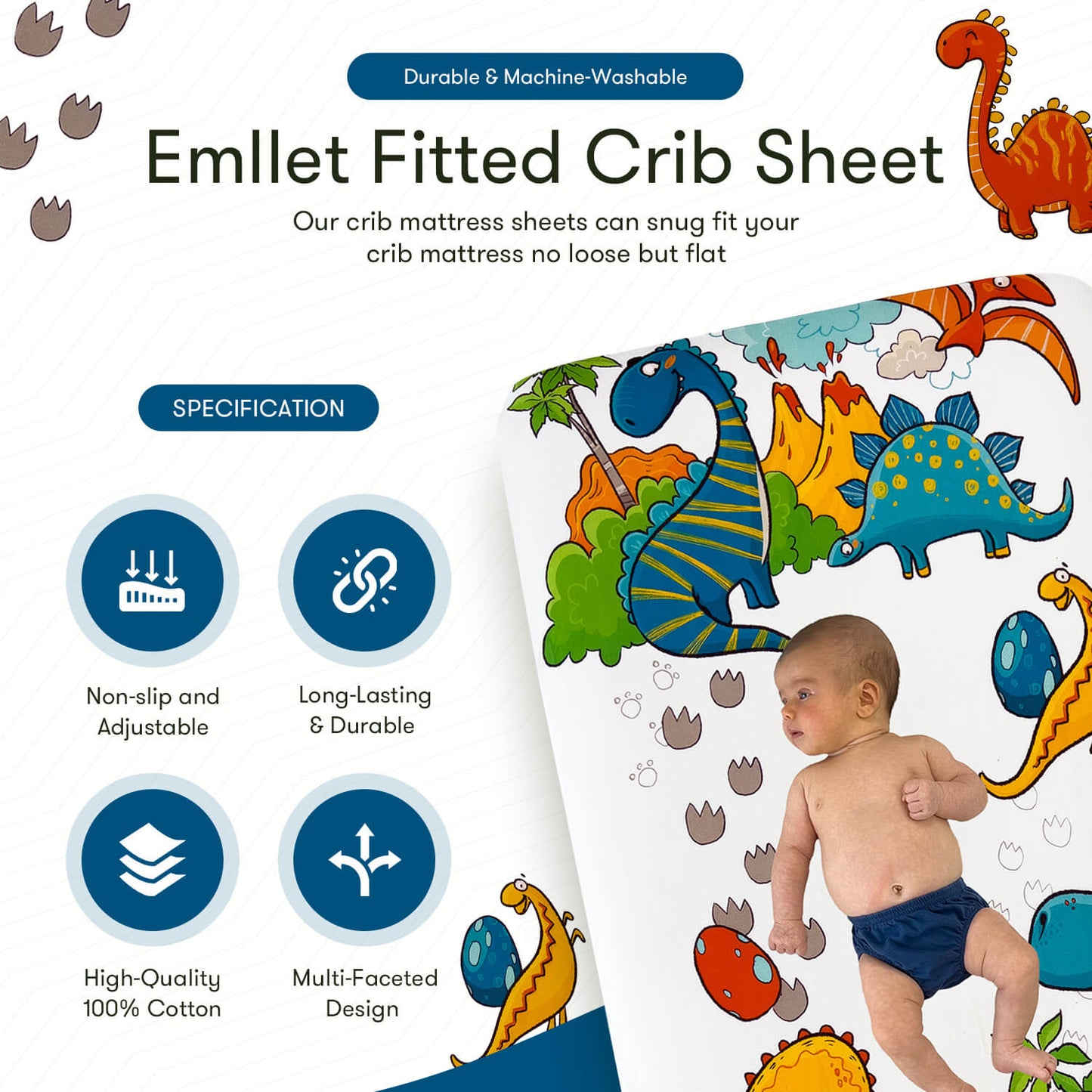 Emllet Dinosaurs Crib Sheet