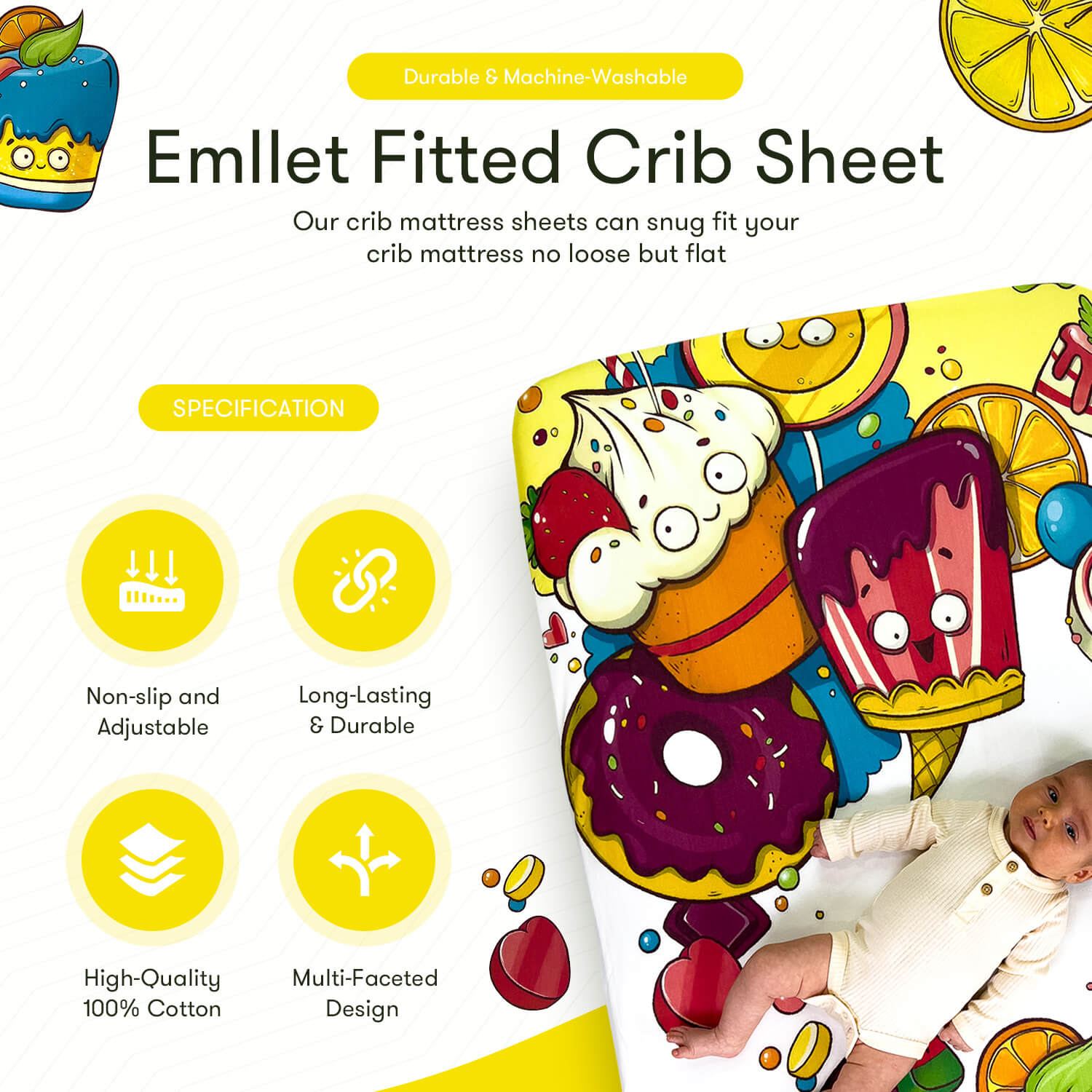 Emllet Candy Fitted Crib Sheet, specification