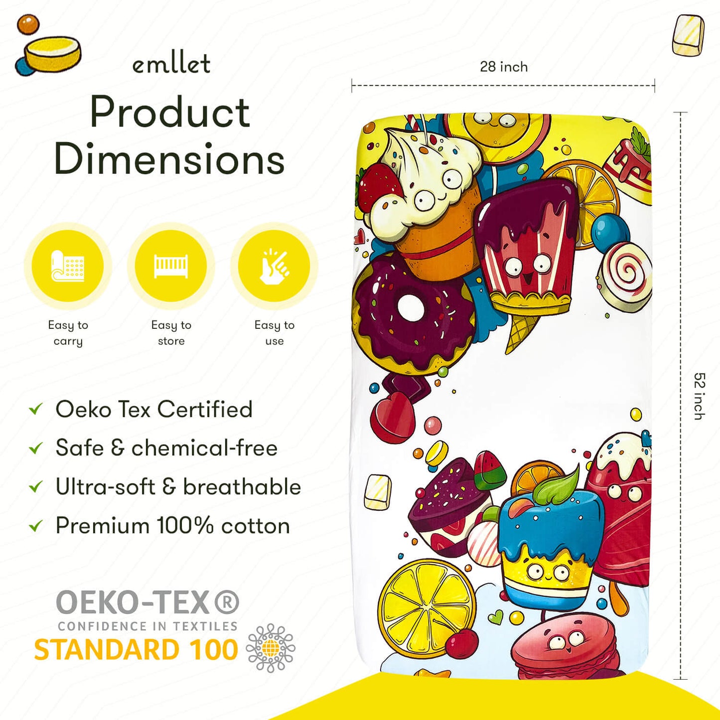 Emllet Candy Fitted Crib Sheet, product dimensions