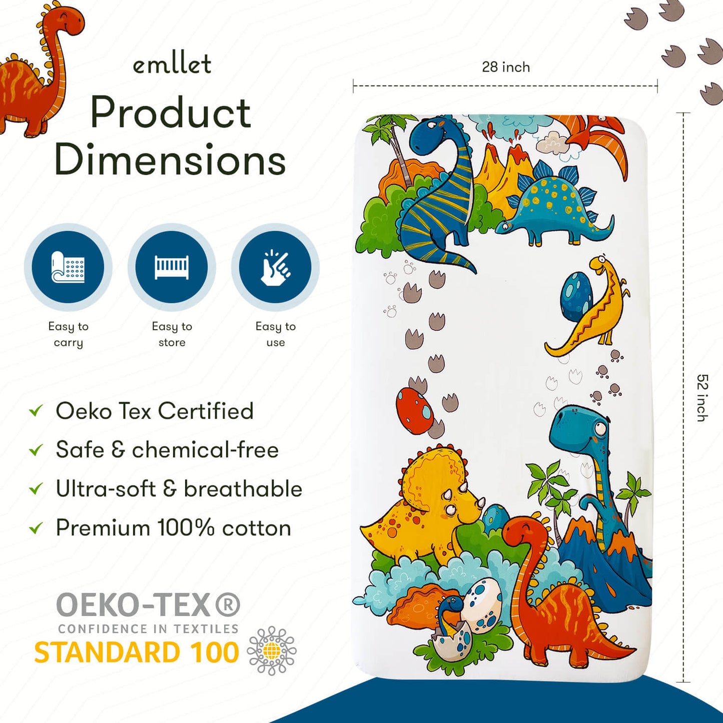 Emllet Dinosaurs Crib Sheet