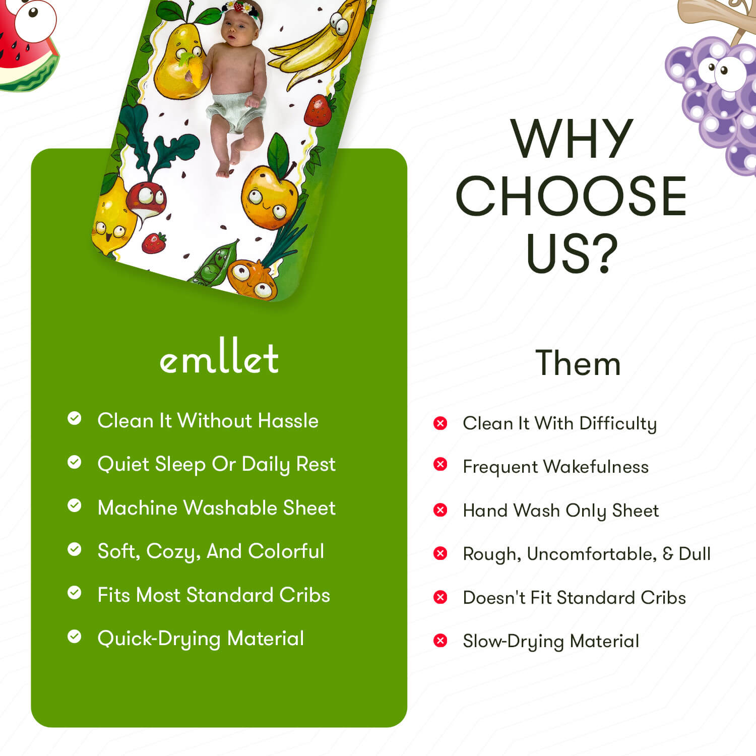 Emllet Veggies Crib Sheet, benefits