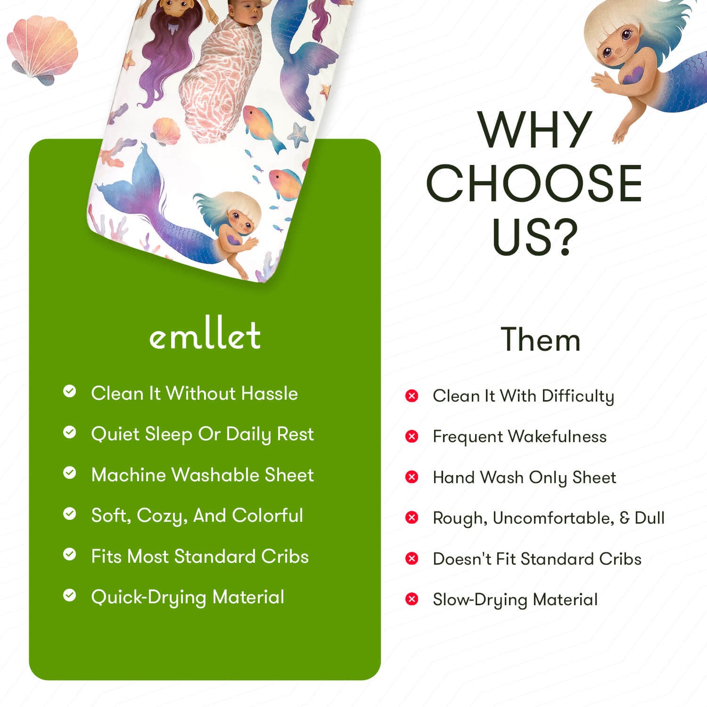 Emllet Mermaids Crib Sheet, benefits