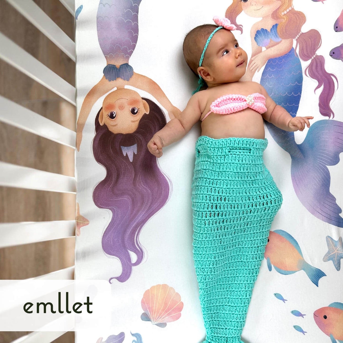 Emllet Mermaids Crib Sheet, back side