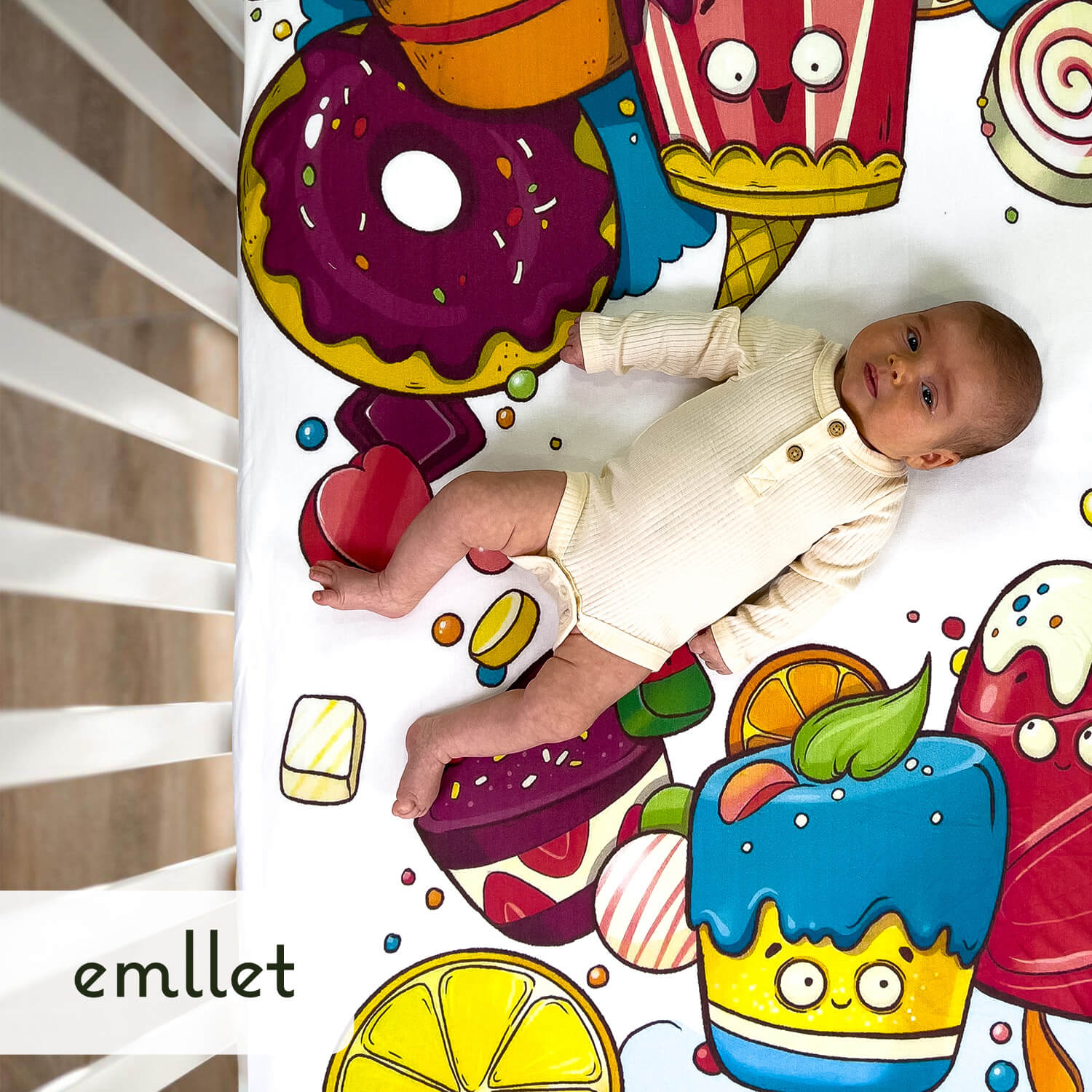 Emllet Candy Fitted Crib Sheet, backside 